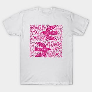 Doves and Flowers Magenta Hot Pink T-Shirt